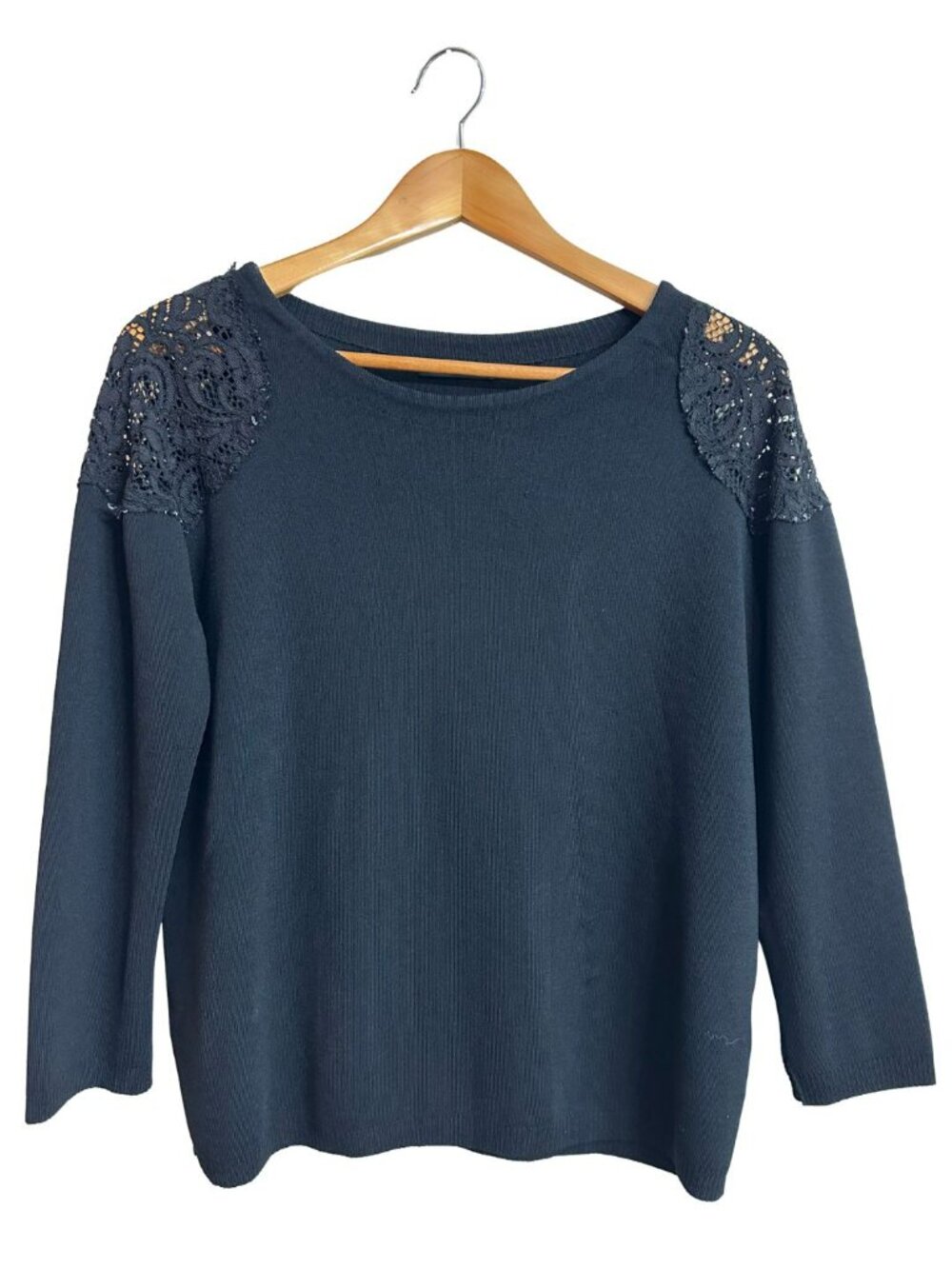 Zara Knit Black Lace Shoulder Sweater Gothic Romantic Size L